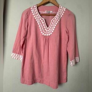 Boden 100% Cotton Pink and White Embroidered Tunic Top Size 4‎